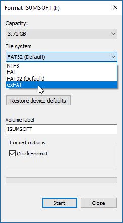 将 USB 驱动器格式化为 EXFAT