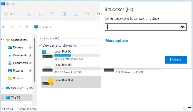 使用 BitLocker 密码保护驱动器上的文件夹