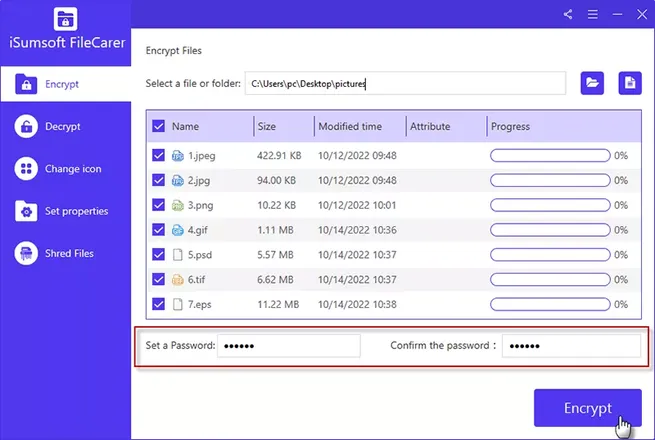 在 iSumsoft FileCarer 上为图片设置密码