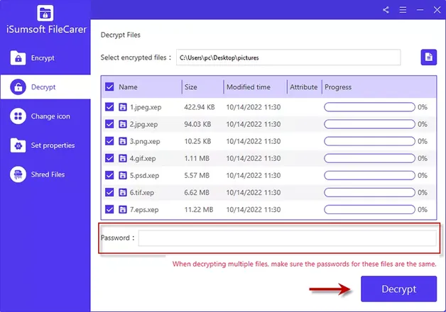 在iSumsoft FileCarer中解密图片