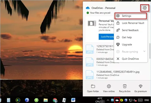 打开 OneDrive 设置