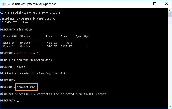 使用 Diskpart.exe 在 MBR 和 GPT 之间进行转换