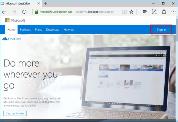 使用 Microsoft 帐户登录 onedrive