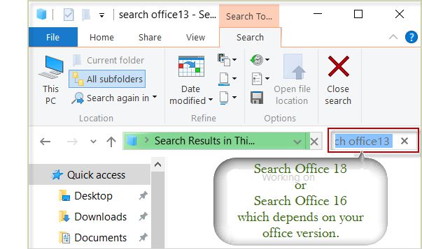 在搜索框中搜索 Office 2013