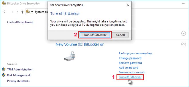 单击“关闭 BitLocker”