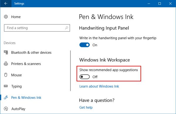 从 Windows Ink 工作区中删除广告