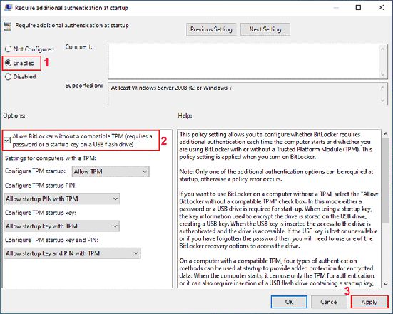 允许在没有 tpm 的情况下使用 Bitlocker