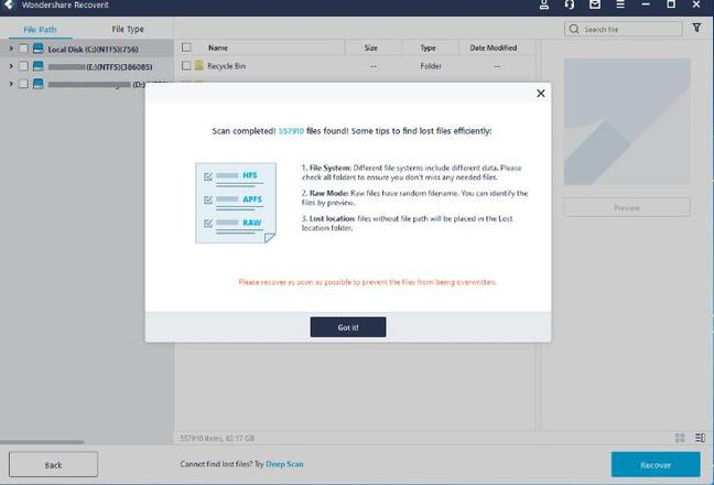 Wondershare Recoverit：查找任何文件并恢复它
