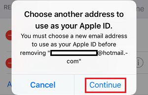 在手机上选择另一个地址作为 Apple ID 弹出窗口