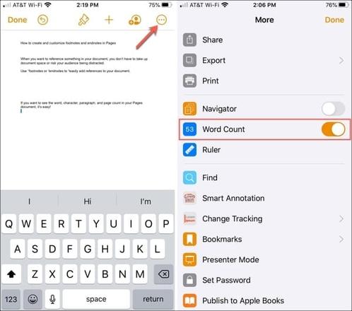 Pages 启用字数统计-iPhone