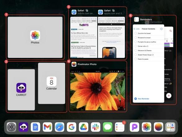 iPadOS 15 App Switcher 显示各种多任务组合