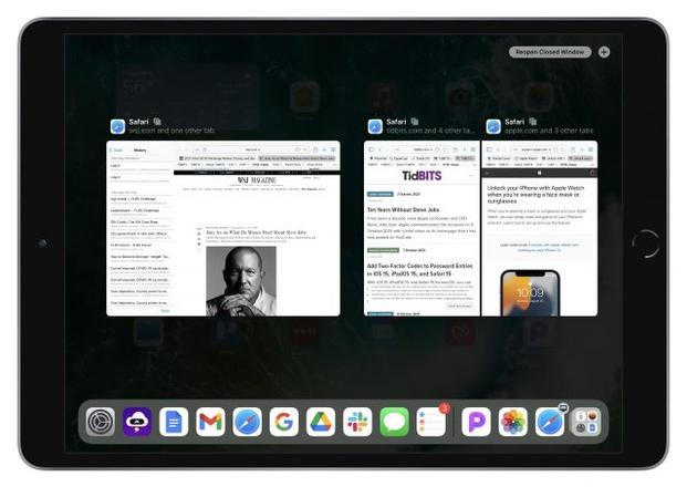 iPadOS 15 App Switcher 中的 Safari 窗口