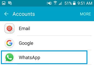 Android 手机账户屏幕上的 WhatsApp