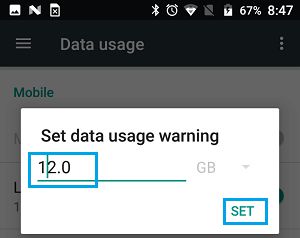 在 Android 手机上设置数据使用警告