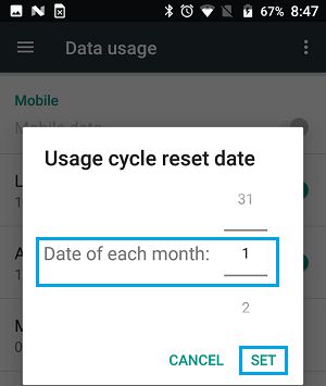 在 Android 手机上设置数据周期开始日期