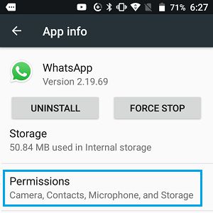 WhatsApp 权限选项卡