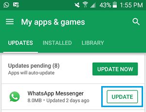 在 Android 手机上更新 WhatsApp Messenger