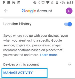 在 Android 上的 Google 帐户中管理位置活动选项