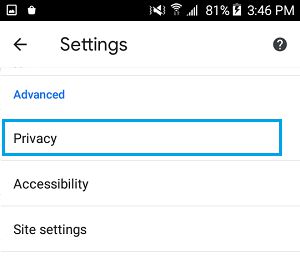 Android 上的 Chrome 隐私设置选项