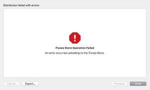 An error occurred uploading to the iTunes Store.