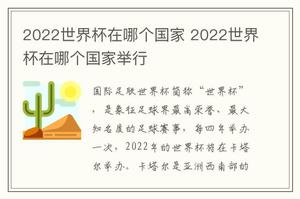 2022世界杯在哪个国家 2022世界杯在哪个国家举行