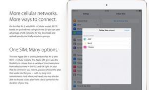 蜂窝版iPad Air 2自带SIM卡(Apple SIM) 可自选自换运营商
