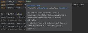 我想要用validate_on_submit这个函数，但是我代码已经是从flask_wtf中引入Form，为什么还是显示是从wtforms引入的Form？